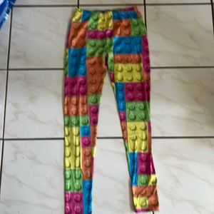 Women's Small LEGO brick leggings 88% polyester 12% spandex cute colorful